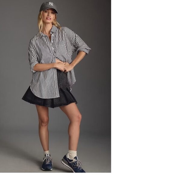 Anthropologie The Bennet Buttondown cotton Shirt buttondown  Maeve L black new - Picture 5 of 10